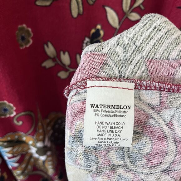 Watermelon 1X Burgundy Floral Print Fall Long Sleeve Dress - Picture 4 of 7